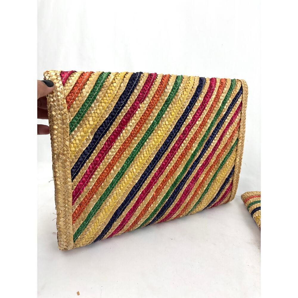 Lot of 2 Vintage Woven Straw Jute Multi Colored Striped‎ Clutch Crossbody - Picture 15 of 16